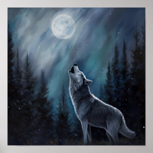 Poster Foto personalizada Pet Wolf Howling Na Lua