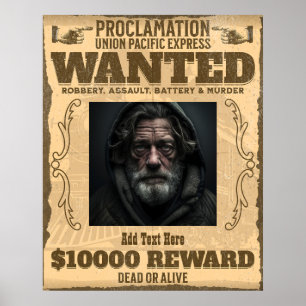 Poster Foto Personalizada Procurado Vivo ou Morto Western