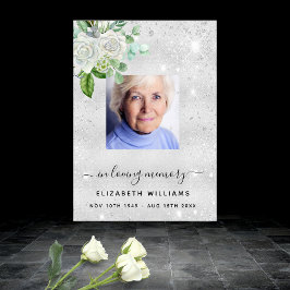 Poster Foto prateada funeral memorial floral elegante
