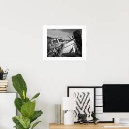 Póster Foto preta e branca do naufrágio abandonado