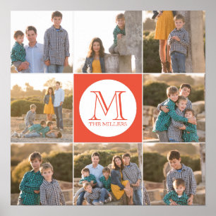 Póster Foto redonda do monograma da cor editável do fund