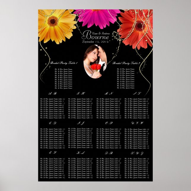 Póster Foto: Rosa e Laranja Gerber Daisy Seating Chart (Frente)