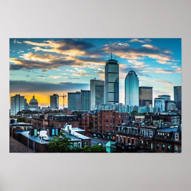 Poster Foto Skyline da Cidade do Centro de Boston Massach (Frente)