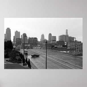 Póster Foto Skyline-Preta e branca de Kansas City do