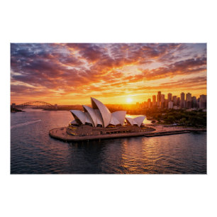 Póster Fotografia Aérea da Casa de Ópera de Sydney ao Pôr