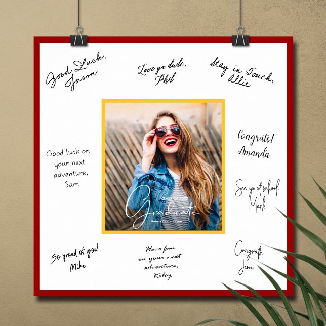 Poster Fotografia Autógrafo de Formatura Cardinal e Doura (Graduation autograph photo poster with scarlet and gold border, INSTANT DOWNLOAD and/or PRINTED)