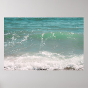 Póster Fotografia azul da praia do mar verde das ondas