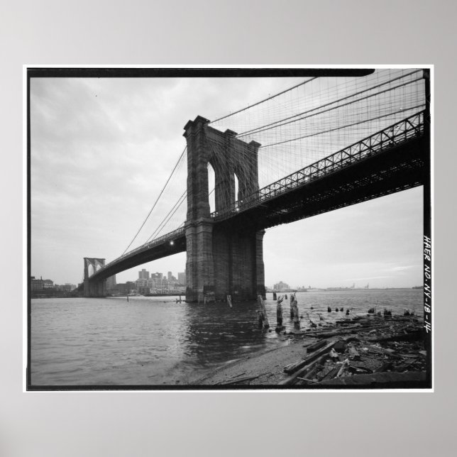 Póster Fotografia Branca e Preta da Ponte Brooklyn (Frente)