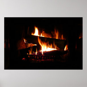 Póster Fotografia da cena de inverno quente em lareira