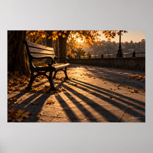 Poster Fotografia da Sombra do Banco do Parque de Outono
