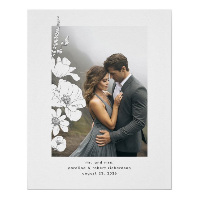 Póster Fotografia de Casamento Moderno Elegante de Flores (Frente)