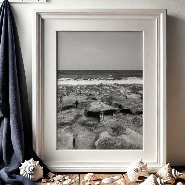 Póster Fotografia de praia de viagem Coral Cove Florida (Beach pictures photography posters travel black and white Florida ocean by Victoria Grigaliunas)