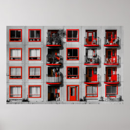 Poster Fotografia do edifício Red Facade Zuidoost Balcony