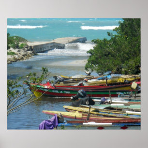 Póster Fotografia do rio de Negril dos barcos de pesca de