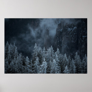 POSTER FOTOGRAFIA EM GRAYSCALE DA MONTANHA E DA COBERTURA