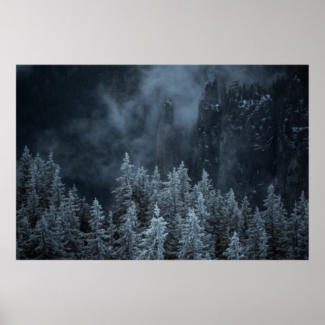 POSTER FOTOGRAFIA EM GRAYSCALE DA MONTANHA E DA COBERTURA (Frente)