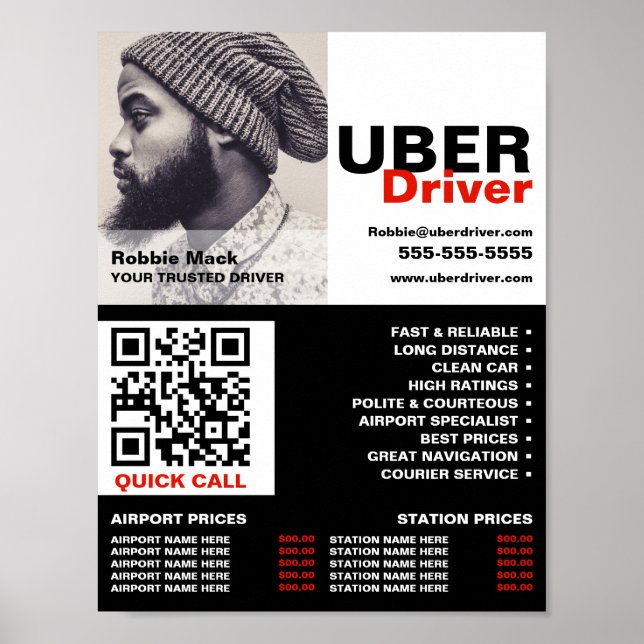 Poster Fotografia Personalizada, Driver de Uber - Lista d (Frente)