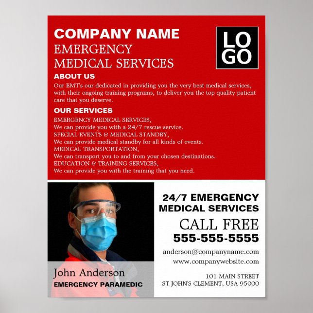 Poster Fotografia Personalizada, EMT, paramédico (Frente)