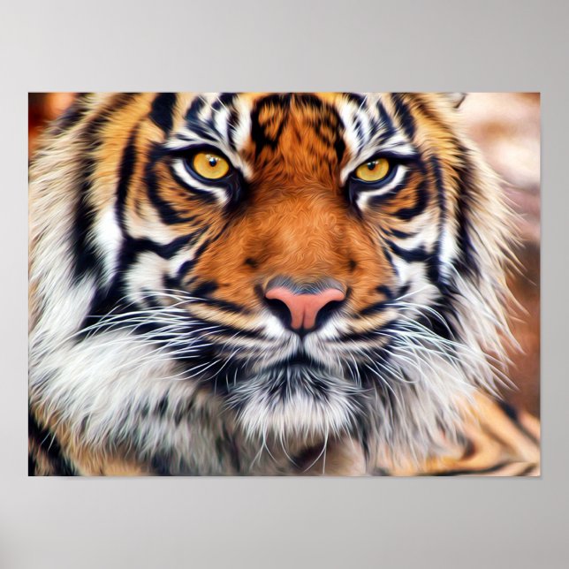 Póster Fotografia Pintada de Tigre Siberiano Macho (Frente)