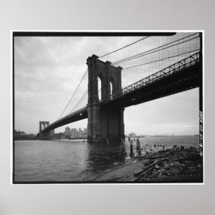 Póster Fotografia preto e branco da ponte de Brooklyn
