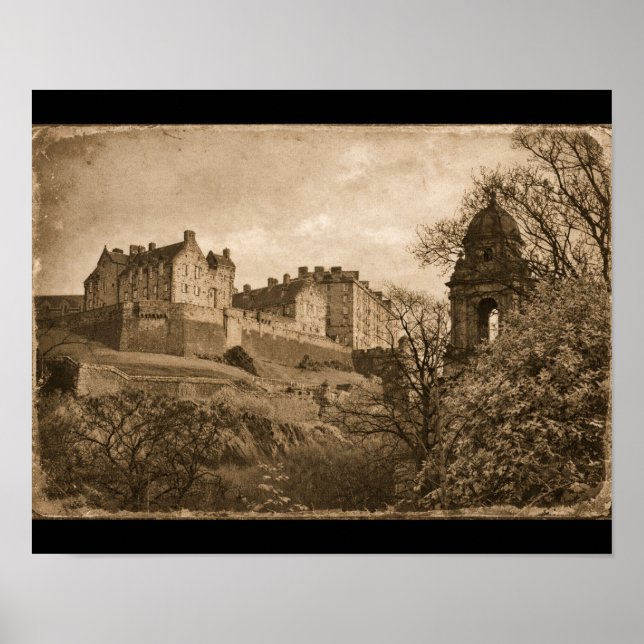 Poster Fotografia Sepia do Castelo de Edimburgo (Frente)
