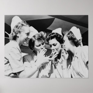 Poster Fotografia Vintage Enfermeiras Fumando 16x12in