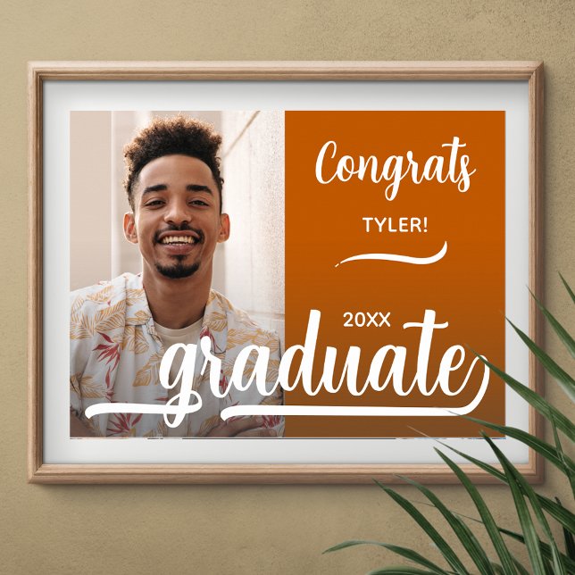 Poster Fotomodernista de Formatura Laranja Queimada (Congrats Graduate orange poster with your photo, INSTANT DOWNLOAD and/or PRINTED)