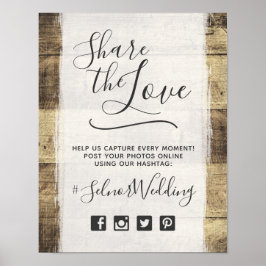 Póster Fotos com Hashtag de Casamento Rústico em Madeira 