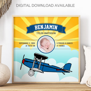 Poster Fotos de Bebê Avião Azul Pequeno Piloto Estatístic