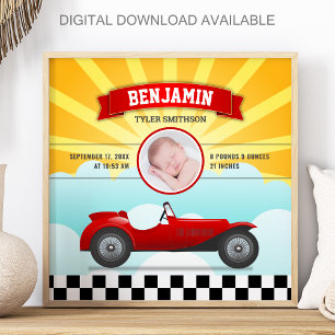 Poster Fotos de Bebê em Carro de Corrida Vermelho Fofo Re