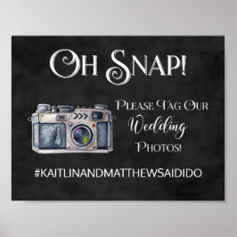 Póster Fotos de Sinal de Casamento de Lousa Hashtag