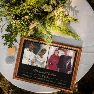 Poster Fotos do Agora e do Outrora Texto Dourado Aniversá