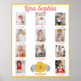 Poster Fotos Mensais Florais De Primeiro Ano