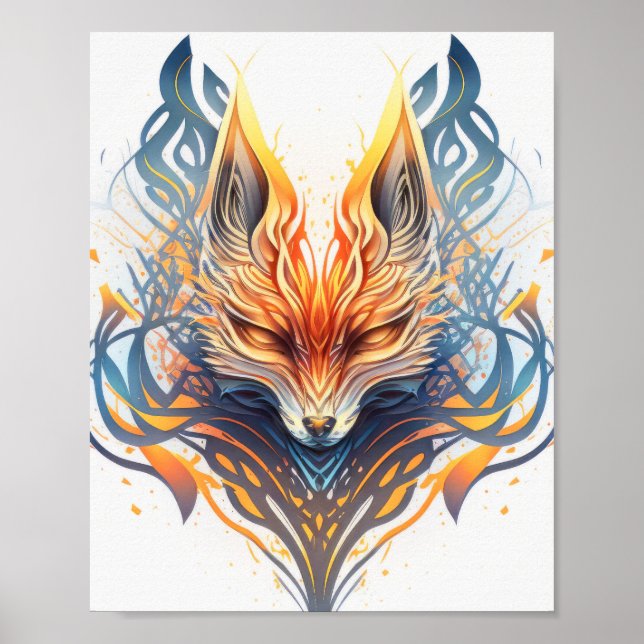 Poster Fox Animal Retrait Nature Willife Painting (Frente)