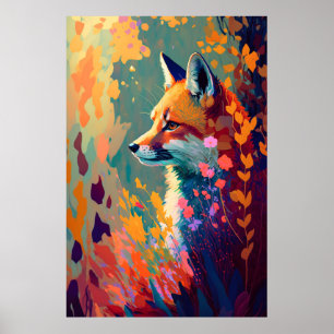 Poster Fox Animal Retrato Pintura Da Vida Selvagem Fora d