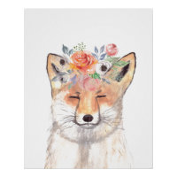 Fox aquarela Laranja Floresta Marrom