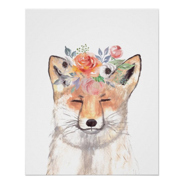 Póster Fox aquarela Laranja Floresta Marrom (Frente)