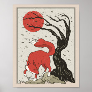 Poster Fox Art Japonês