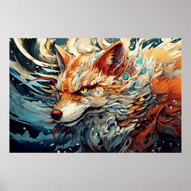 Poster Fox Colorida Animal Enchanting Abstrato (Frente)
