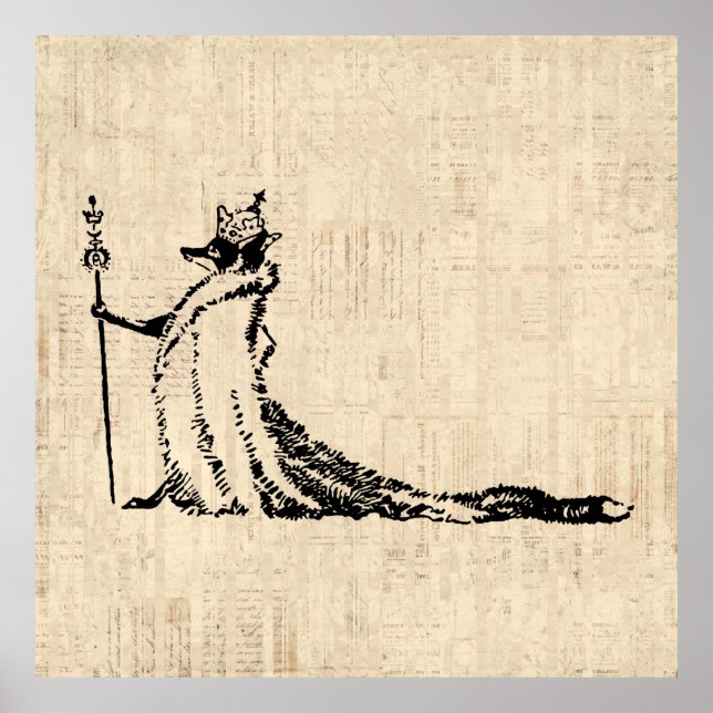 Poster Fox com ilustração antiga coroa Arte venosa (Frente)