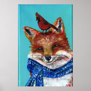 Poster Fox de inverno com Cardeal!