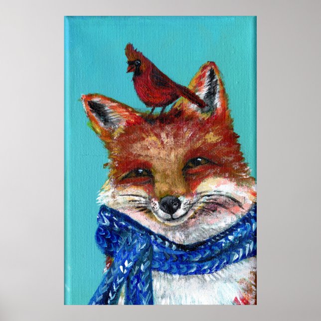 Poster Fox de inverno com Cardeal! (Frente)