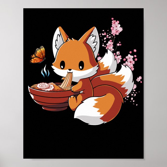 Poster Fox Eating Ramen Ramen Noodle Amantes Fox Themed (Frente)
