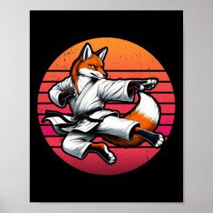 Poster Fox Karate Cartoon Retro Sunset Girls Meninos Ka