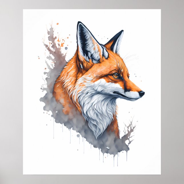 Poster Fox Retrato de Aquarela (Frente)