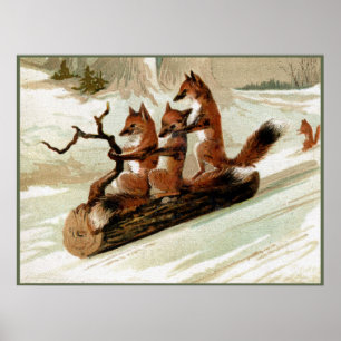 Póster Fox Sleigh Ride Vintage