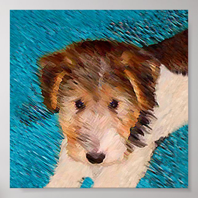 Poster Fox Terrier Puppy Painting - Arte Original De Cão (Frente)