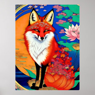 Poster Fox ukiyo-e