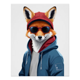 Póster Fox Vestindo Hoodie Engraçado Caráter Legal Animal