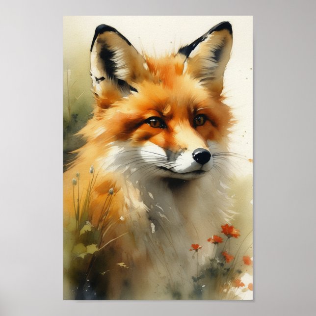 Poster Fox watercolor painting, ai gerado (Frente)